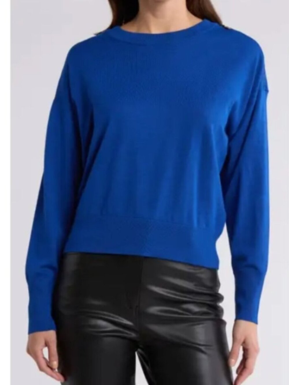 KNY Lightweight Zipper Shoulder Crew Neck Cobalt Blue Sweater Size Medium